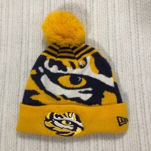 New Era LSU Tigers Knit Beanie Pom Hat Yellow Purple White